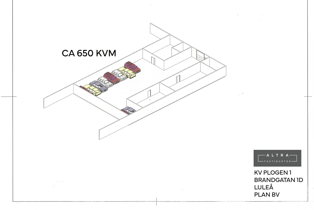 Planritning - Brandgatan 1D - 650 kvm - Förråd - 3D