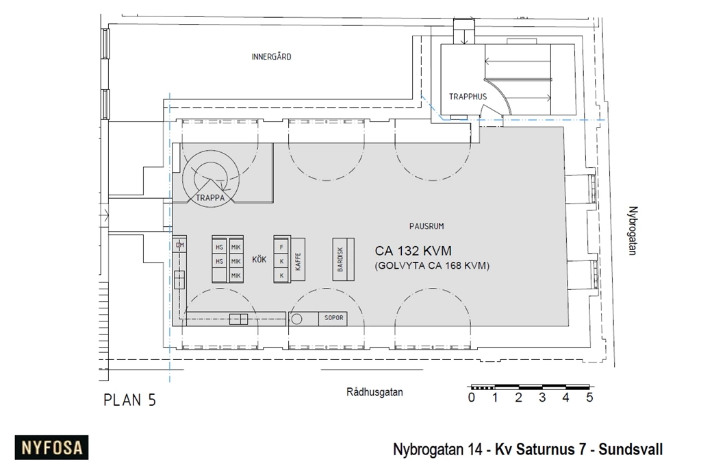Planritning- Nybrogatan 14 - Plan 5 - Ca 132 kvm