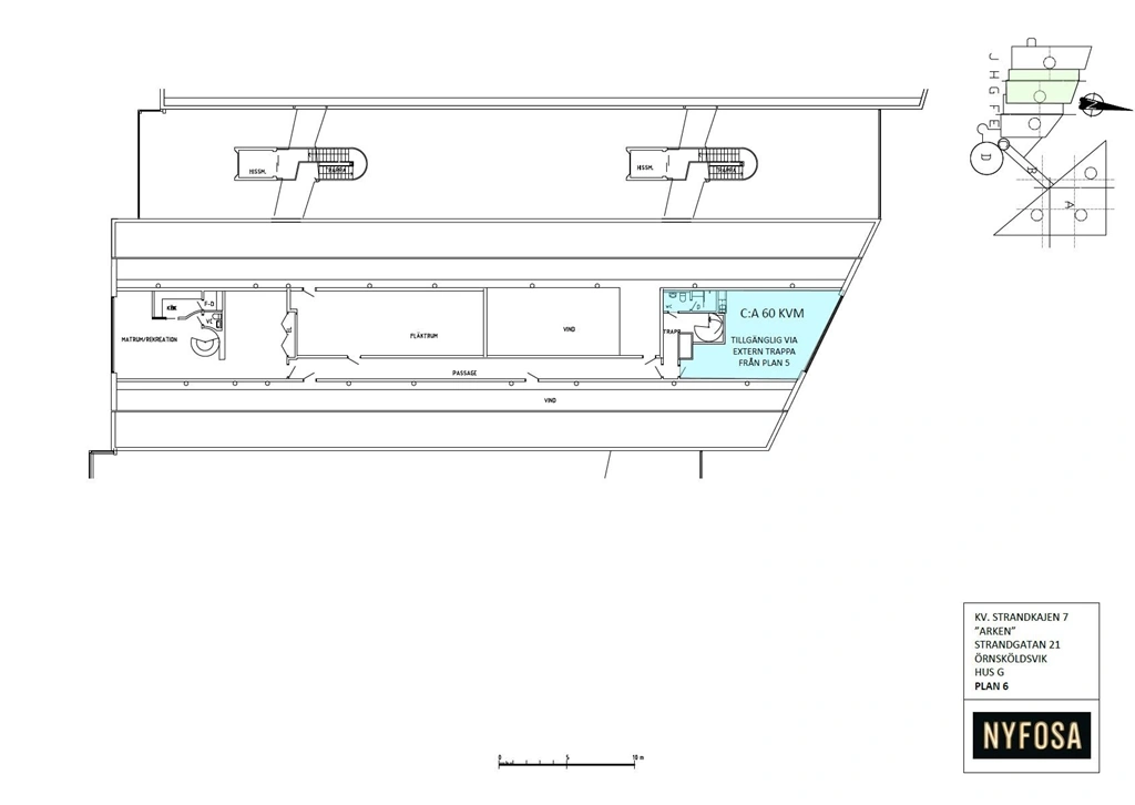 Planritning - Strandgatan 21 - Hus G - Plan 6 - 60 kvm